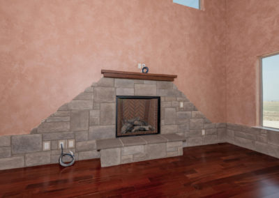 Stone fireplace in newly constructed home