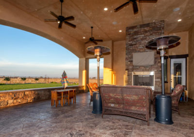 Patio area with heaters and seating