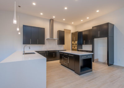 Modern minimal kitchen with dark cabinets