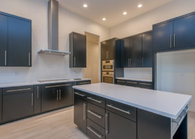 Modern minimal kitchen with dark cabinets