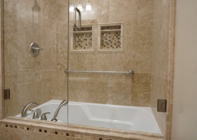 Tile tub with glass shower doors