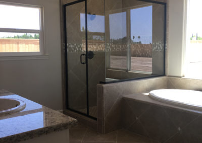 Glass shower and bathroom tub
