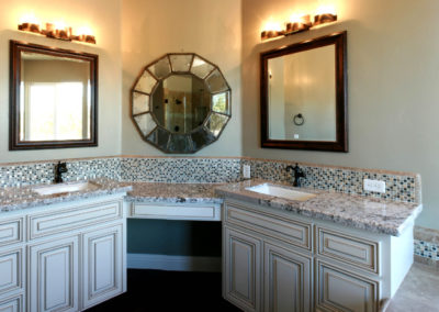 Bathroom double sink vanity with three mirrors