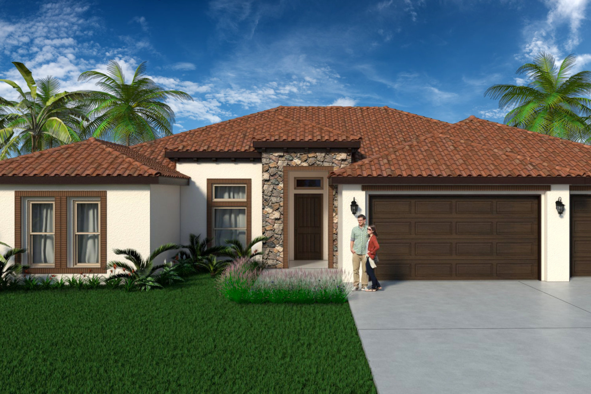 Render of new home with couple standing in front