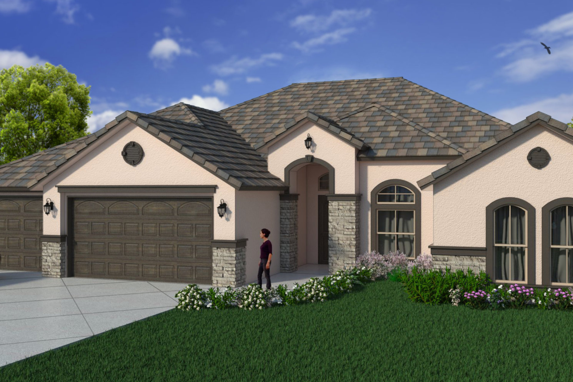 Render of new home with woman standing in front